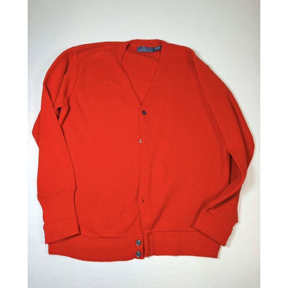 Van Heusen Sweater Mens Large Red Acrylic V Neck Button Cardigan USA Classic